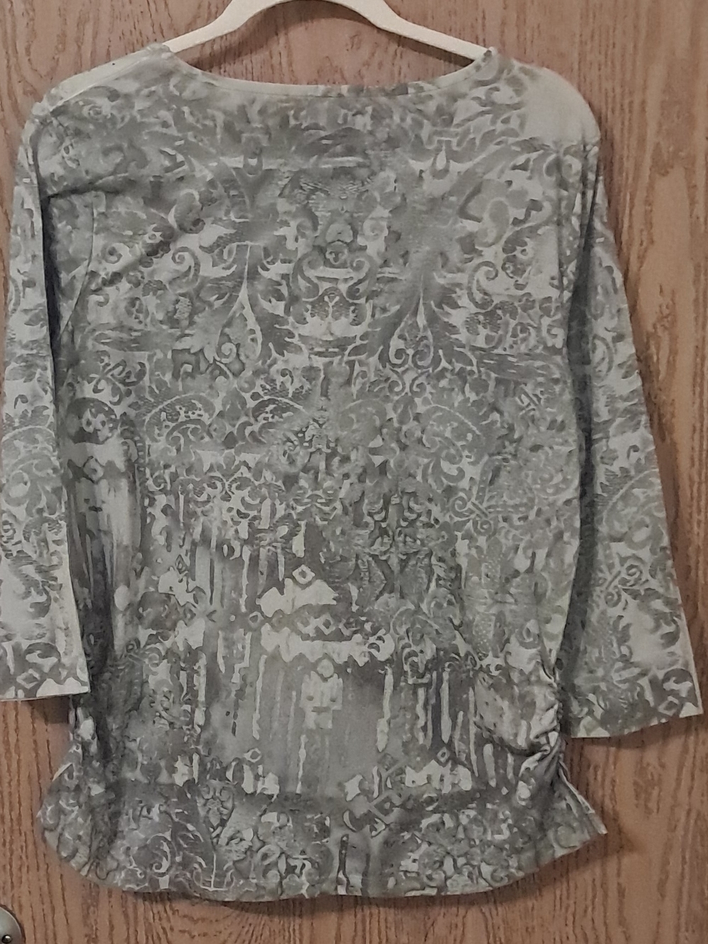 Chico's Light Gray Ornate Print Three-Quarter Sleeve Tunic S